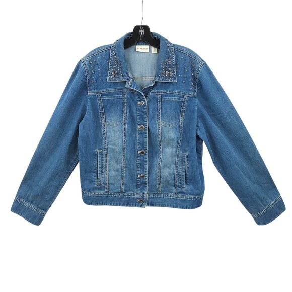 Chico's Jackets & Blazers - Chicos Platinum Denim Western Jacket Womens 2 US L/12 Rhinestones Long Sleeve